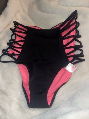 PINK Victoria's Secret Black Bikini Top with Logo Accent
